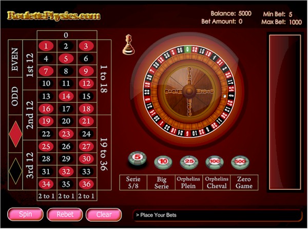 Free RNG roulette game by roulettephysics.com.