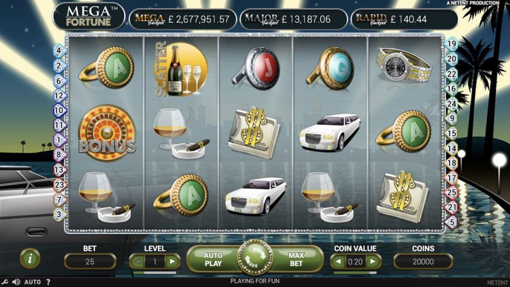 Mega Fortune slots interface.